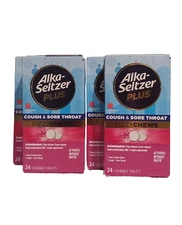 4x Alka-Seltzer Plus Cough & Sore Throat Raspberry 24 Chews Tablets Ea. 06/2026