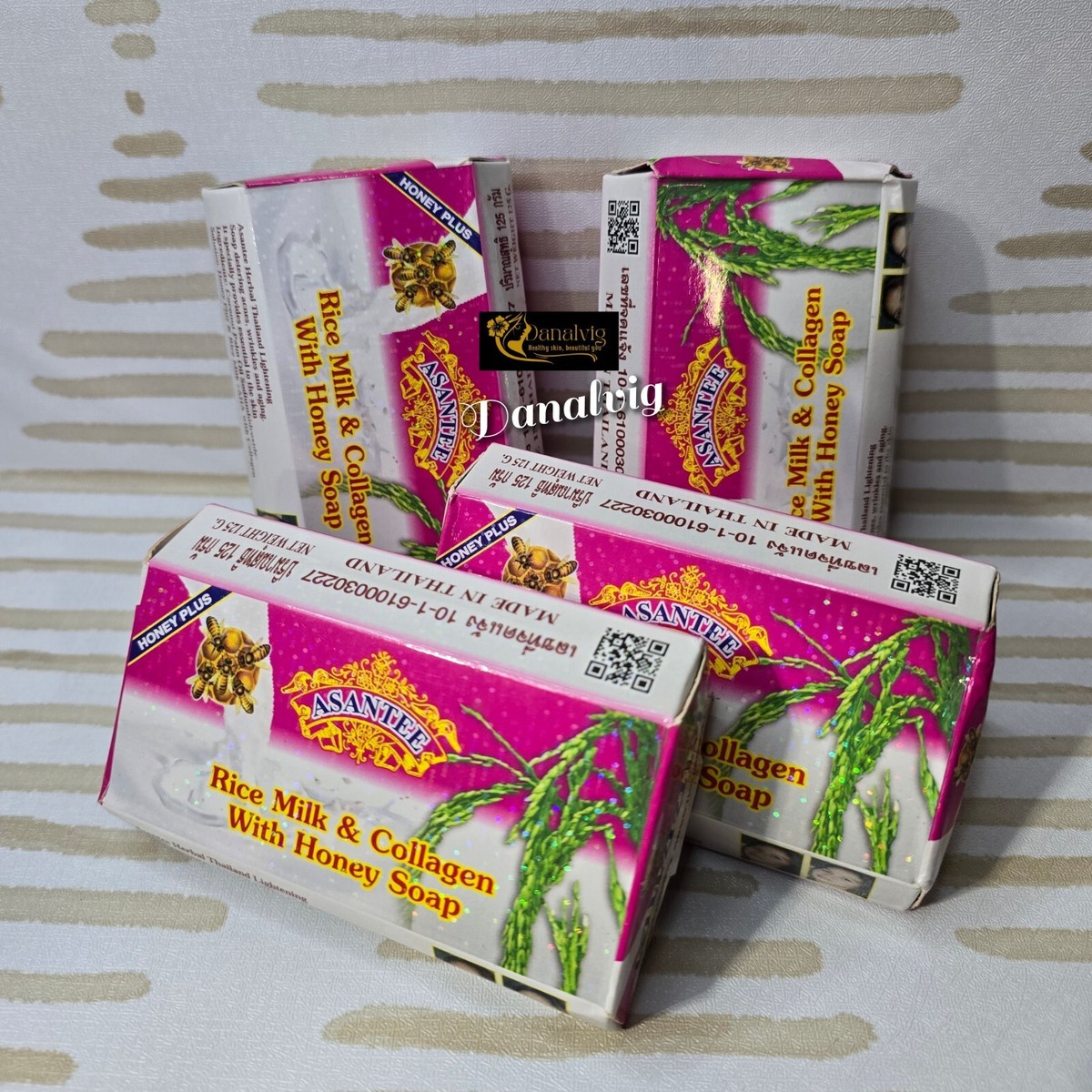Savon Au Miel Et Lait De Riz Asantee – Au Collagène Et AHA – 1 Pc, Herbes Thaï