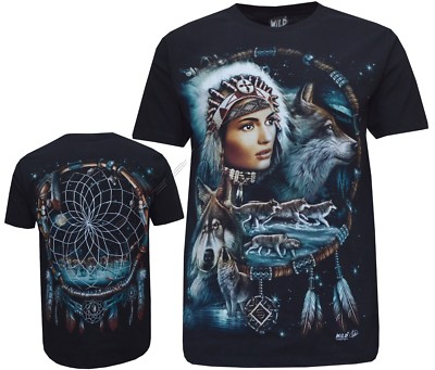 Neu Wolf Indianer rot Indianer Biker T-Shirt Front & Back Print M - 3XL