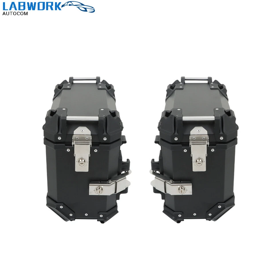 36L Aluminum Motorcycle Side Case Hard Saddlebag Box Trunk Tour W/ Support Racks Foto 3 de 4