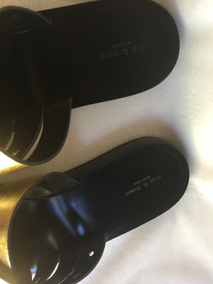 Rag & Bone Hartley eyelet-embellished leather slides gold sz  Rag & Bone Hartley Metallic main image 1