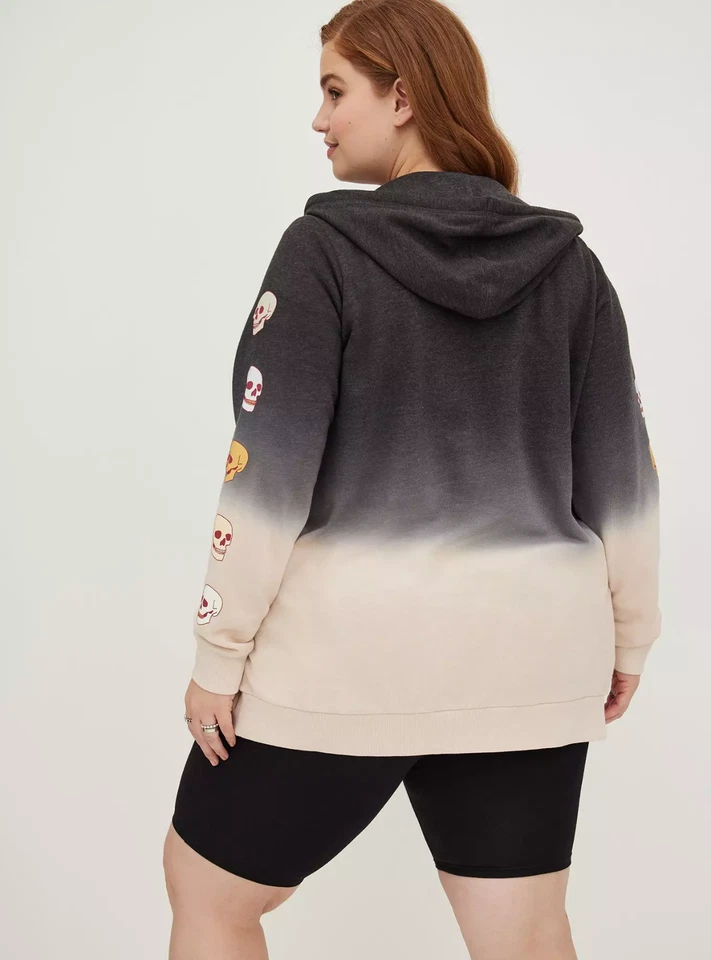 Túnica Sudadera con Capucha con Cremallera - Acogedora Polar Calaveras Tinte por Inmersión Negra Foto 3 de 4