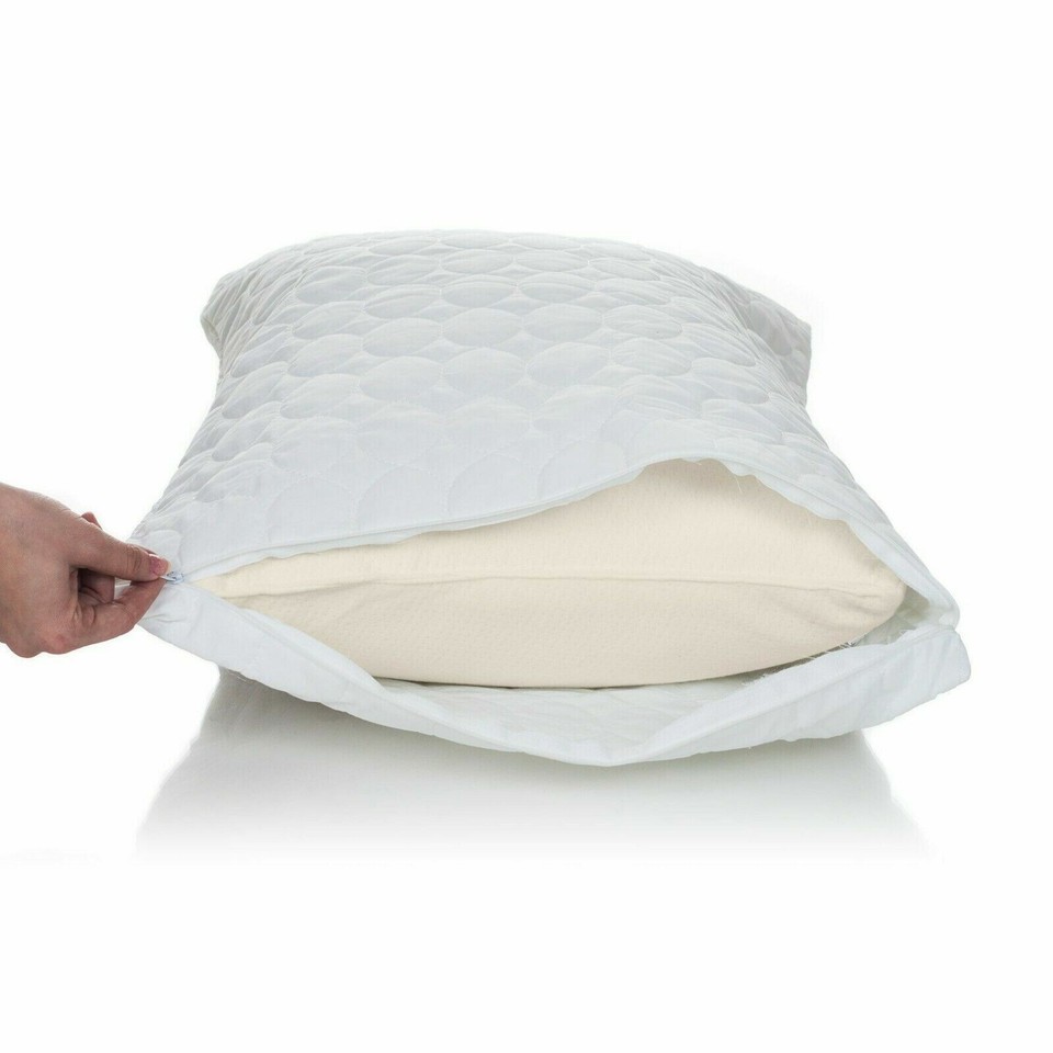 Luxury Quilted Zipped Pillow Protectors Soft Pillows Pair Anti Allergy