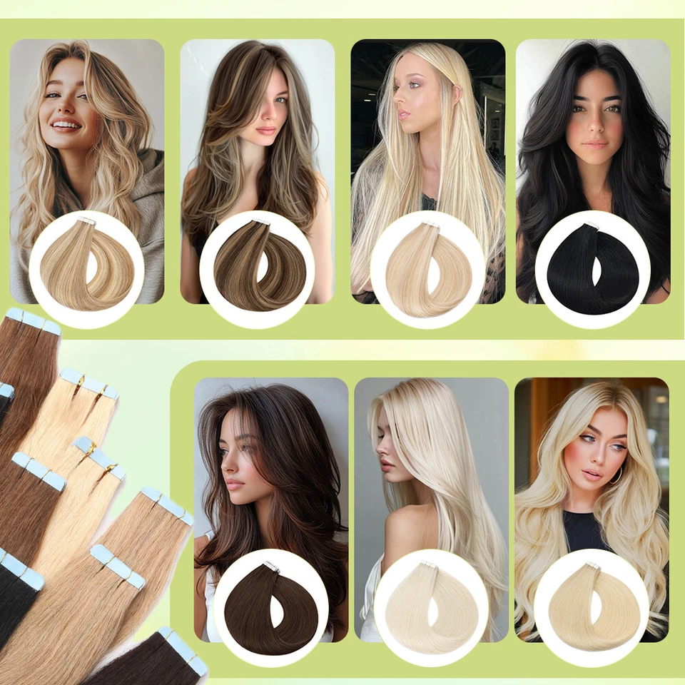 Cinta de cabello Remy 100 % real en extensiones de cabello humano ruso trama de piel ombre marrón Foto 2 de 4