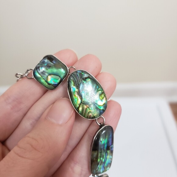 Abalone Shell Bracelet Toggle Closure Silver Metal - image 6