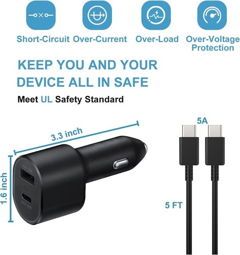 For Samsung 45W Dual Port Fast Charging Car Charger &Type-C S20 S21 S22 - Picture 6 of 6