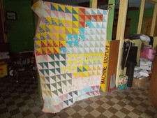 VINTAGE PATCH QUILT  NEEDS REPAIR SQUARES FARM HOUSE COUNTRY 59 X 76