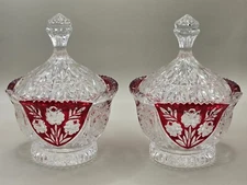 5th Avenue Crystal Glass-Rosaline Ruby-Covered Candy Dish-2 Lot-Vintage