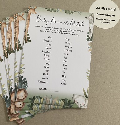 10 Baby Tier Match Babyparty Safari Thema Spielkarten - 3 für 2 auf alle Spiele
