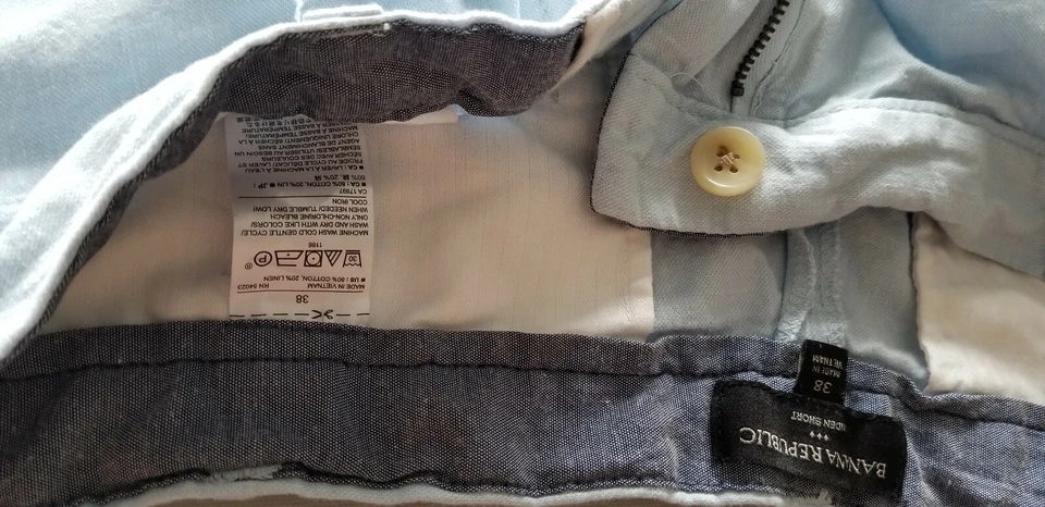 Shorts chino BANANA REPUBLIC BR masculino ajuste clássico linho algodão - Tamanho 38 azul celeste - Imagem 4 de 4