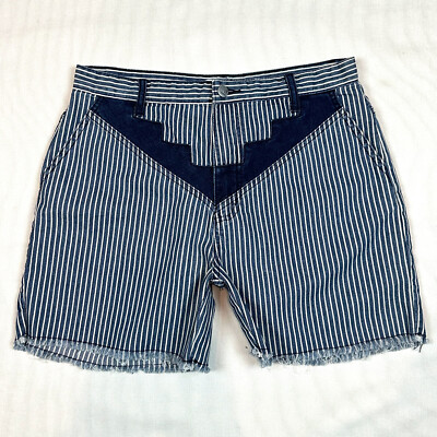 Crazy Train Denim Shorts Womens size L Pinstripe Western Rodeo Boho Jean Raw Hem