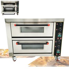 220V 6.4KW Two-Layer Commercial Electric Pizza Oven Bread Oven with Casters