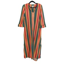 Vintage JCPenney Striped Robe Orange Green Red Arnel Lounger 70s L