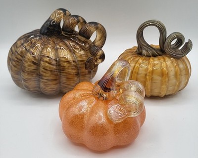 Blown Glass Fall Halloween Thanksgiving Pumpkin Swirl Curly Stem YOU PICK