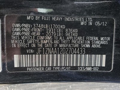 2013 2014 2015 2016 SCION FRS Automatic Transmission 72k 6 Speed