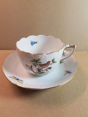 HEREND ROTHSCHILD MOKKATASSE / ESPRESSOTASSE MIT UNTERTASSE 711/RO OZIER (4)