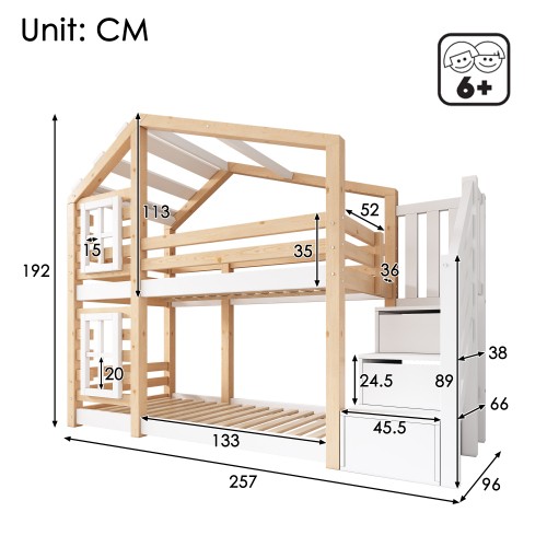 Cama infantil litera blanca cama alta cama de juego cama infantil litera 90x200 cm - Imagen 13 de 33