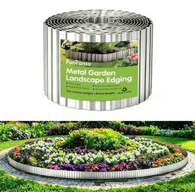 Corrugated Garden Edging Border, 6IN x 40FT Metal Landscape Paver Edging, Stu...