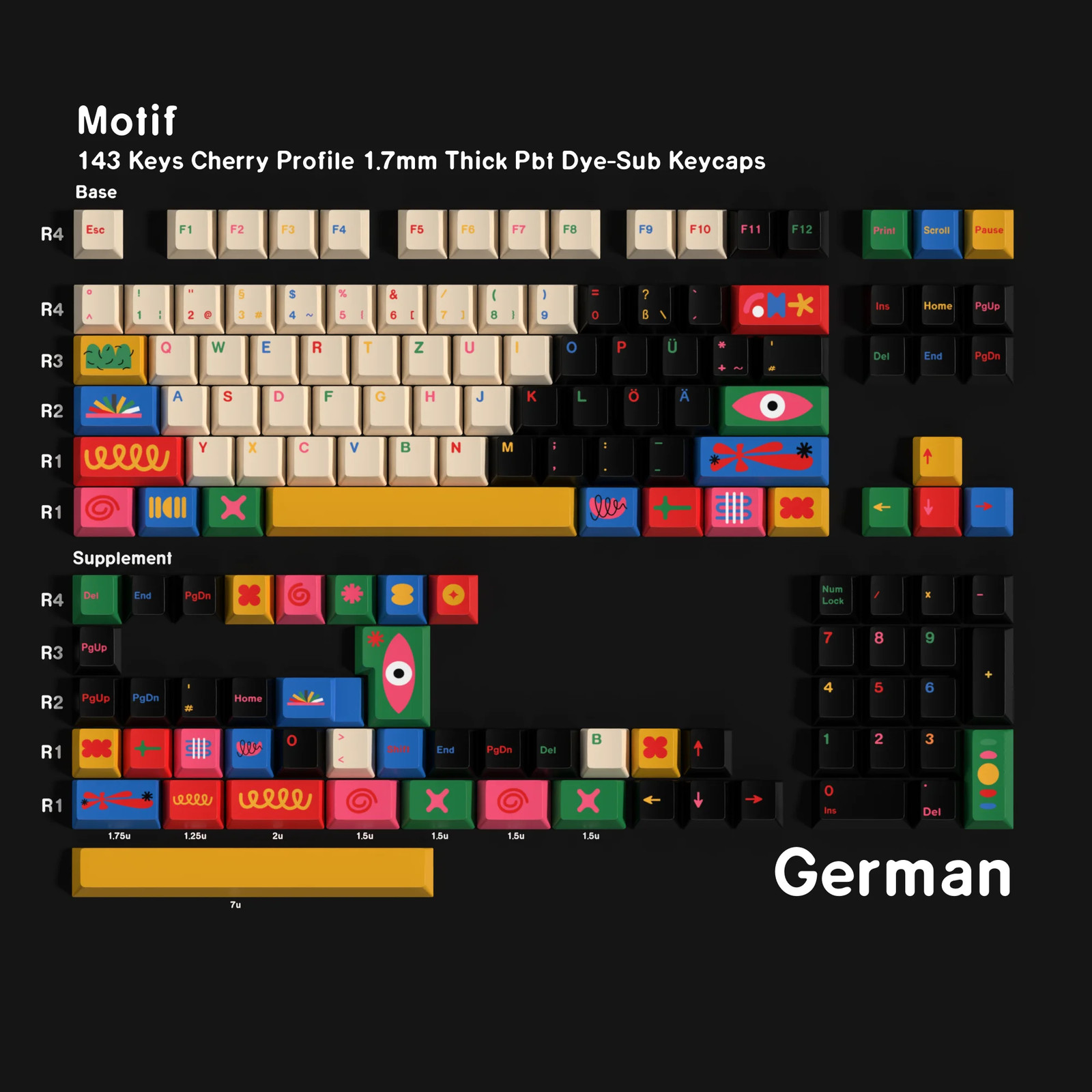 Jaycomia GMK Motif Keycaps 143 Keys PBT Dye-Sub Cherry Profile Mechanical