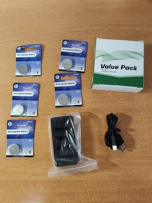 2032 Rechargeable Battery 3V CR2032 ML2032 LIR2032 10 Packs with Charger New USA
