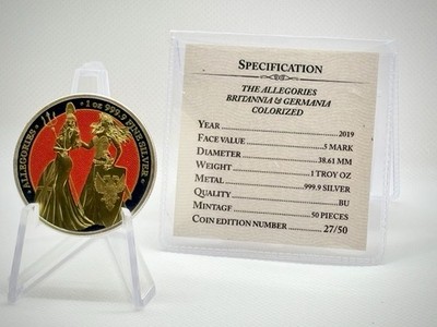 Germania 2019 5 Mark Germania Britannia Gilt Gold Red 1 oz Silver *1033