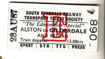 Bahnticket South Tynedale Rly, Alston - Gilderdale & Rückfahrt 1987