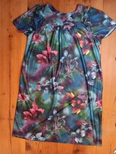 Vtg Anthony Richards Womens L House Dress Night Gown Bold Floral Pullover Midi