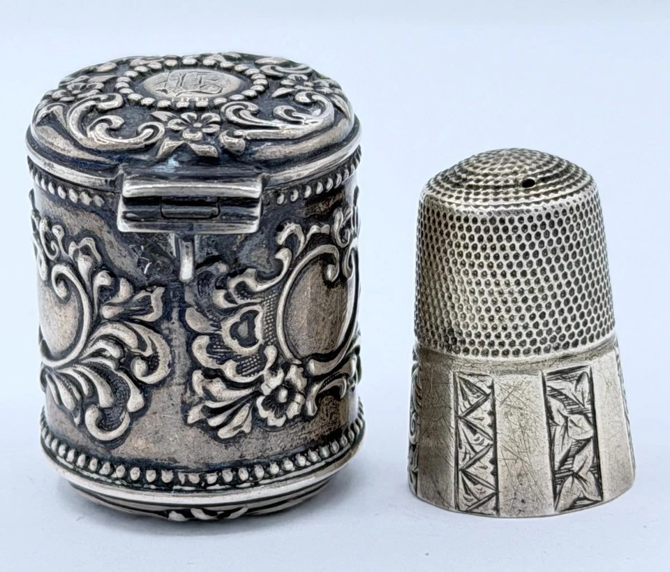 Difícil de Encontrar Antiguo Reddall Esterlina Chatelaine Dedal Soporte/Estuche con Dedal #978 Foto 4 de 4