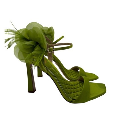 Sam Edelman Kia Sandals Womens 8.5 Green Excellent Feather Flower Ankle Strap