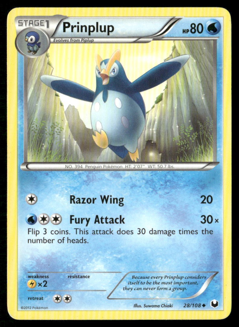 Prinplup 28/108 Uncommon Dark Explorers Pokemon Damaged
