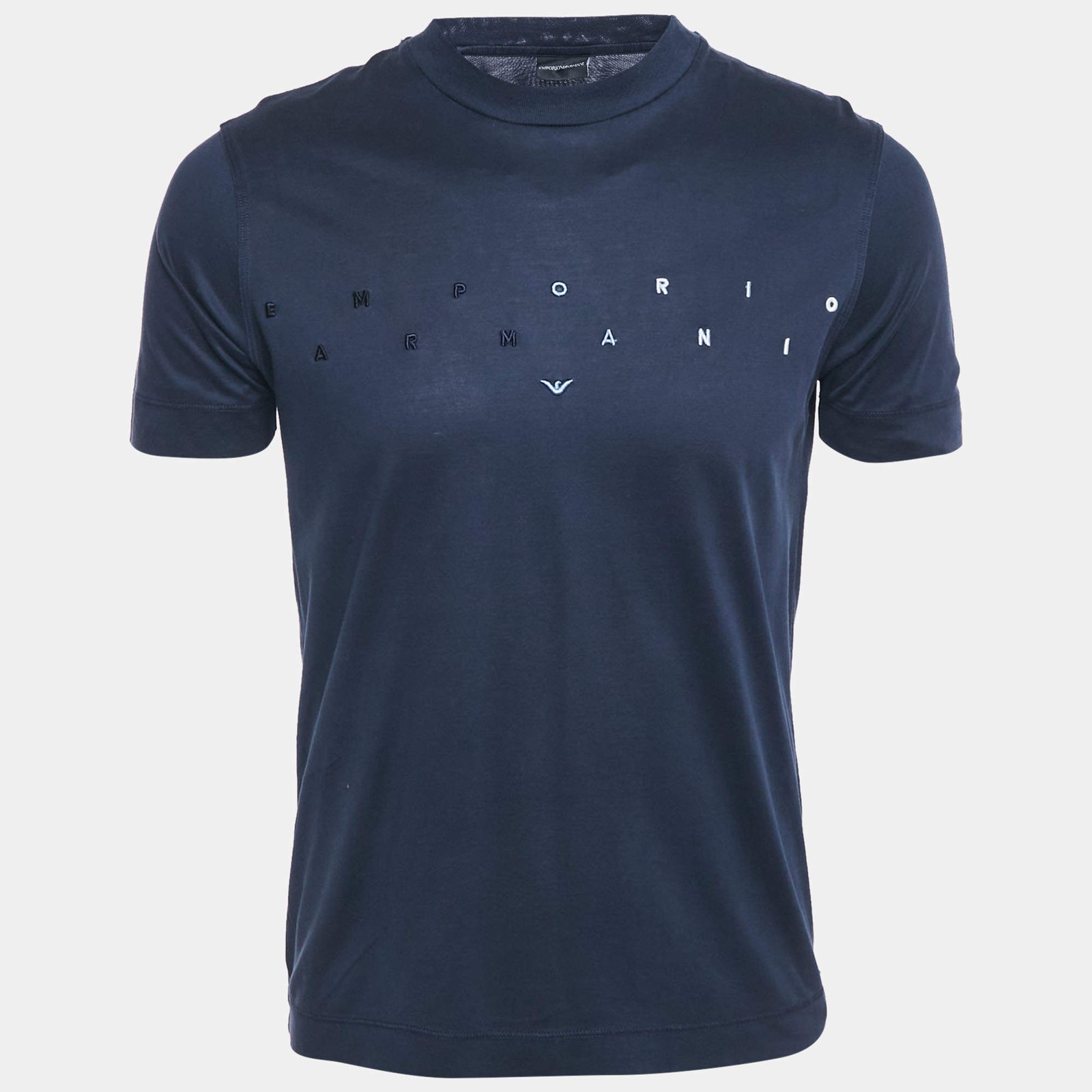 Emporio Armani Navy Blue Logo Embroidered Cotton Crewneck TShirt S