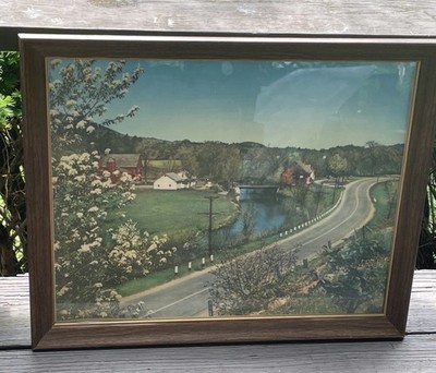 Vintage Mid-Century Barn & Country Landscape Print Framed Americana Wall Art