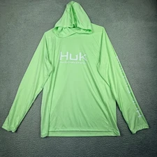 Huk Performance Fishing Long Sleeve Hooded Sun Shirt Size M Light Green