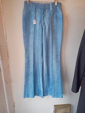 H Bar C Ranchwear Tomboy Blue Bootcut Stretch Polyester Pants 70s Vintage 28x31