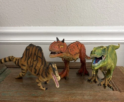 Lot 3 Dinosaur Figures Carnotaurus Spinosaurus T-Rex Shleich Safari Hard Plastic