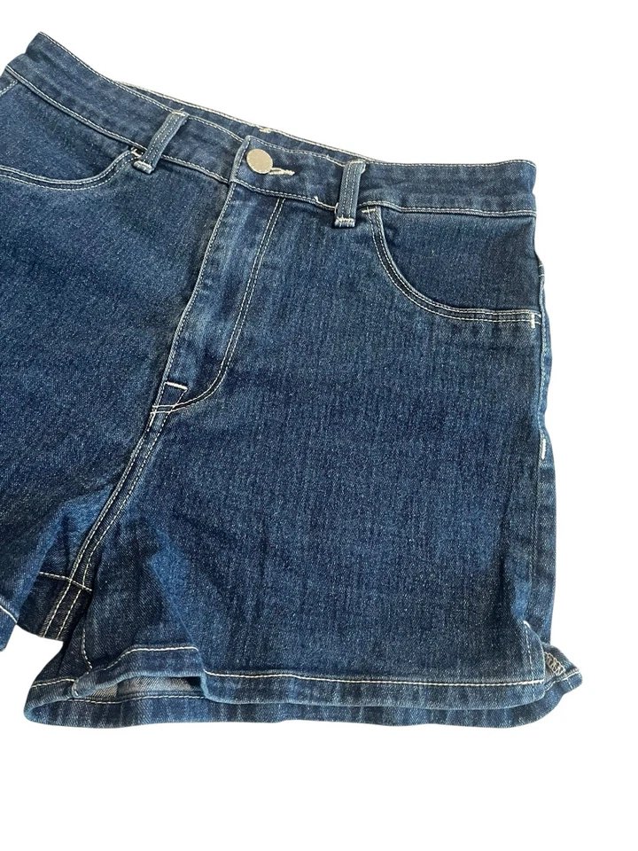 Pantalones Cortos H&M Mamá Tiro Alto Denim Mujer Talla 6 Azul Oscuro Blanco Puntada Elástica Foto 3 de 4