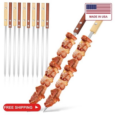 12 Piece Barbecue Skewers with Wood Handles Stainless Steel