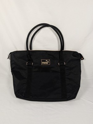 Puma Jane Black Gold Logo Tote Travel Shoulder Lightweight Front Pocket Duffle