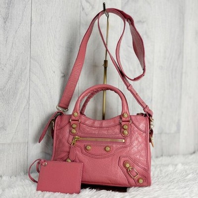 Authentic BALENCIAGA Giant 12 Mini City Bag Rose Pink Gold Studs