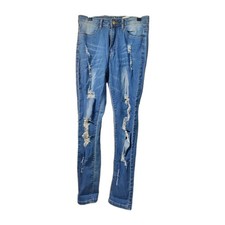 Distressed Button Fly Denim Blue Jeans. Small Girls
