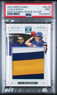 2024 Impeccable JJ McCarthy IMPATCHABLE ROOKIE SILVER #9/25 PSA 9 Jersey Match