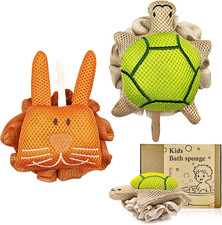 Kids Bath Sponge,Soft Mesh Shower Pouf for Kids,Cute Turtle Bunny Bath Loofah Ge