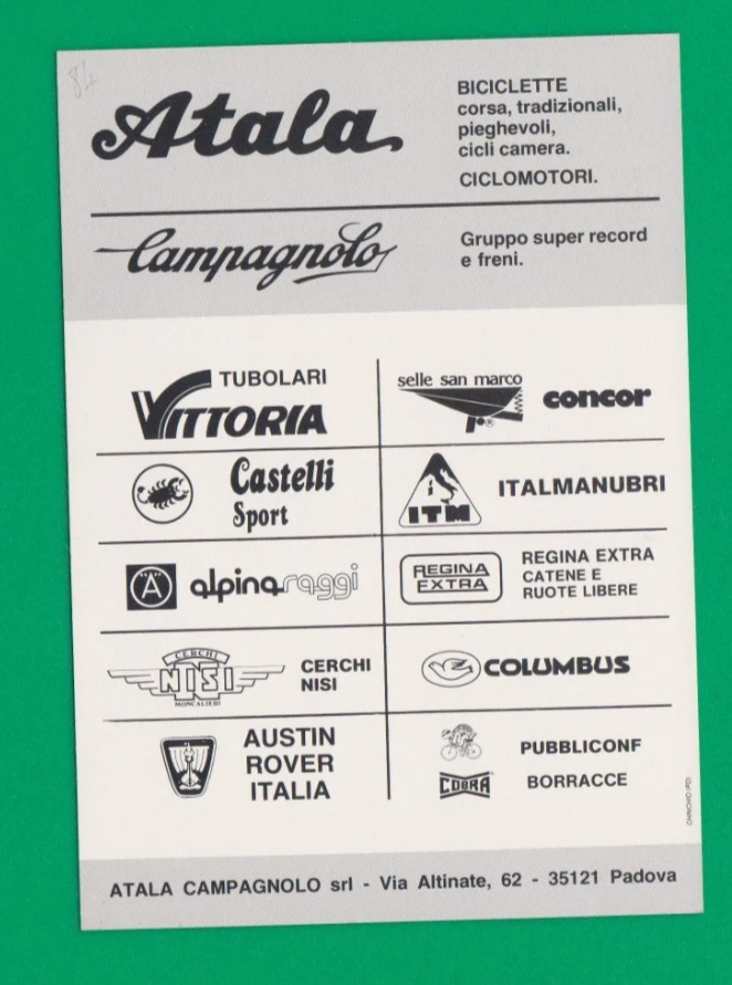 CYCLISME carte cycliste GAVAZZI PIERINO équipe ATALA Campagnolo 1984 Signée - Photo 2/2