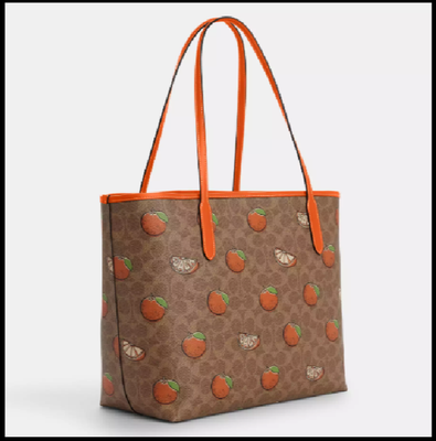 Coach City Tote Bag In Signature Canvas With Orange Print CAL74