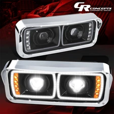 PAIR BLACK FULL LED HALO RING DRL PROJECTOR HEADLIGHT FOR 1981-2019 357/365/378