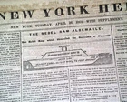 Confederate Ironclad Ram CSS ALBERMARLE & Plymouth NC 1864 Civil War Newspaper