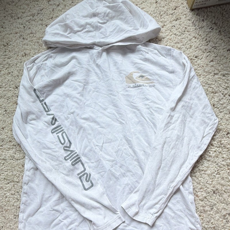 Quiksilver Men’s M White Pullover Hoodie Long Sleeve Graphic Print Logo