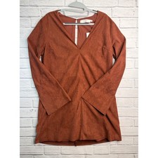 ASTR The Label Rust Faux Suede V-Neck Bell Sleeve Mini Dress Womens Medium