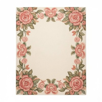 Handgetufteter Rosen Blumen Teppich | Neuseeland Wollteppich | Vintage Bordür...