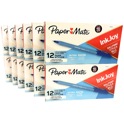 12-Pack Paper Mate 1951256 InkJoy 100 Ballpoint Stick Pen, 1mm, Blue, Dozen